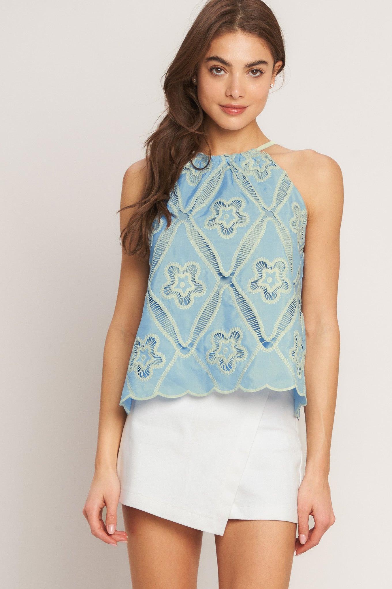 SKY LACE SUMMER HALTER WOVEN TOP - Che Cose Belle