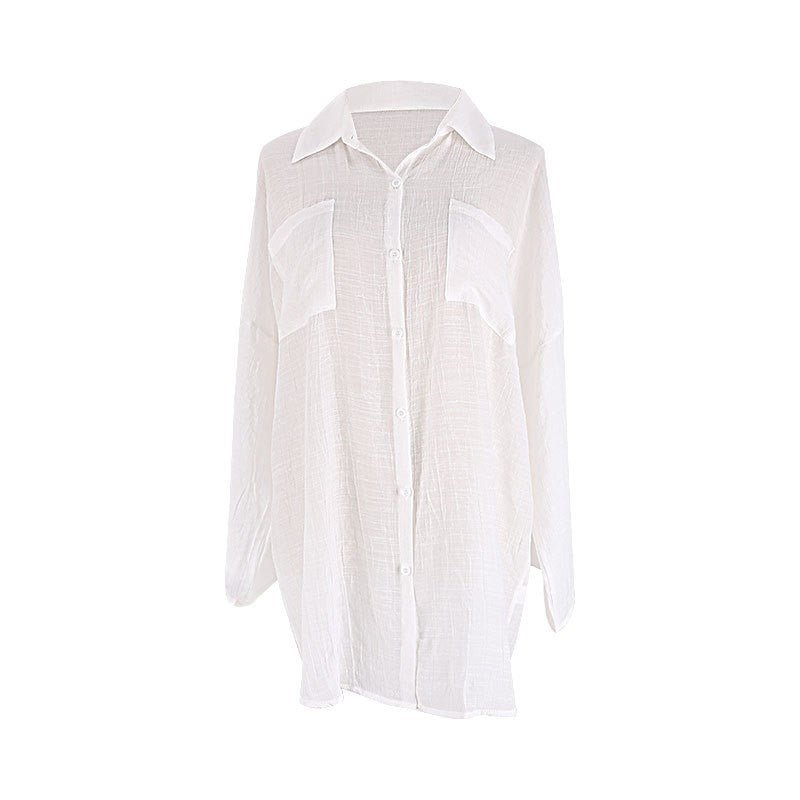 Slub Fabric Shirt-Style Beach Cover-Up ¨C Sun Protection Shirt, Vacation Swimsuit Beach Dress - Che Cose Belle