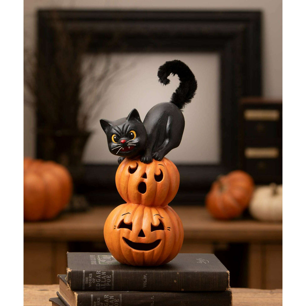 Small Pumpkin Stack Black Cat | Halloween Decor | Bethany Lowe