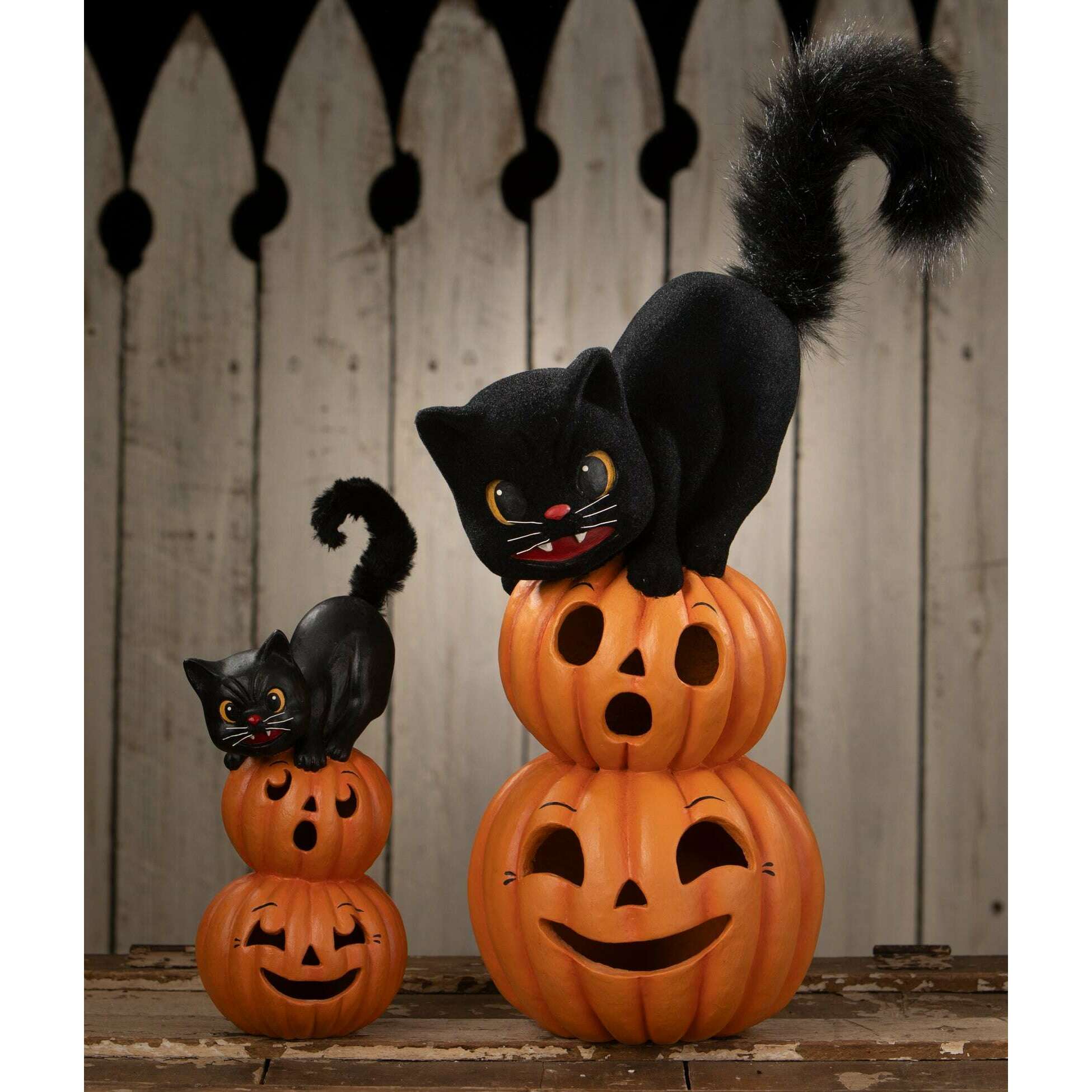 Small Pumpkin Stack Black Cat | Halloween Decor | Bethany Lowe