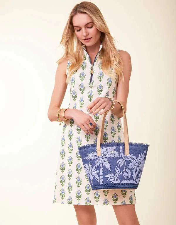 Small Tote Ogeechee Blue Palm Tree Pattern Coastal Handbag - Che Cose Belle