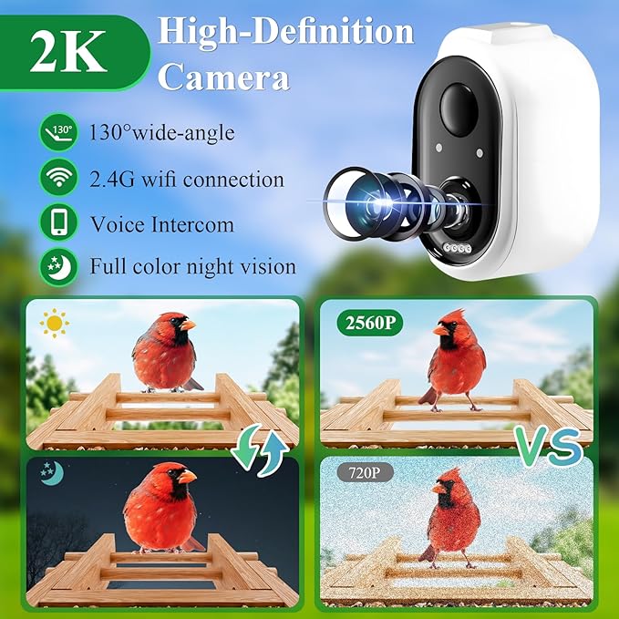 Smart Bird Feeder with Camera for Wild Birds - Identifies 11,000+ Species, Solar Panel Wireless Outdoors Bamboo Birdhouse with Cam, 2K HD Live Video & Instant Alerts - Bird Lover Gifts - Che Cose Belle