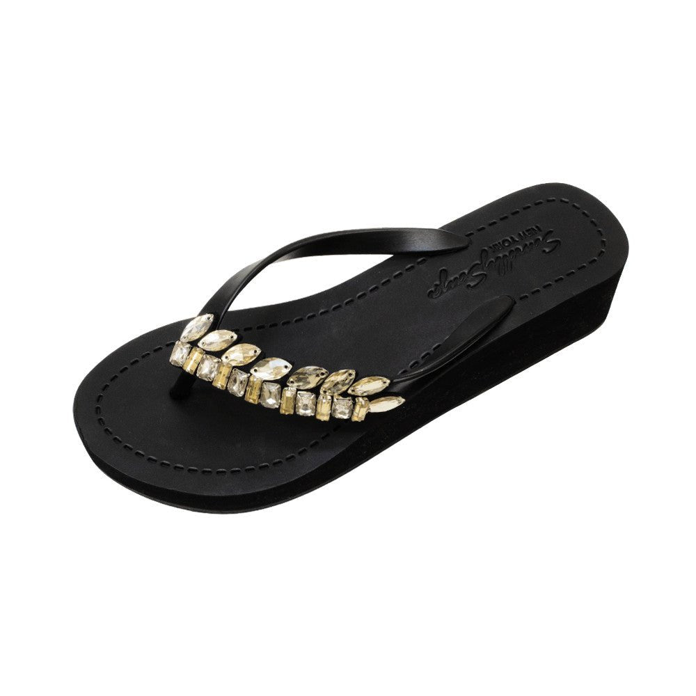Smith - Rhinestone Mid Wedge Flip Flops - Che Cose Belle