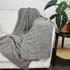 Smoke Gray Alpaca Merino Cable Knit Throw Blanket Cozy Luxury Home Decor