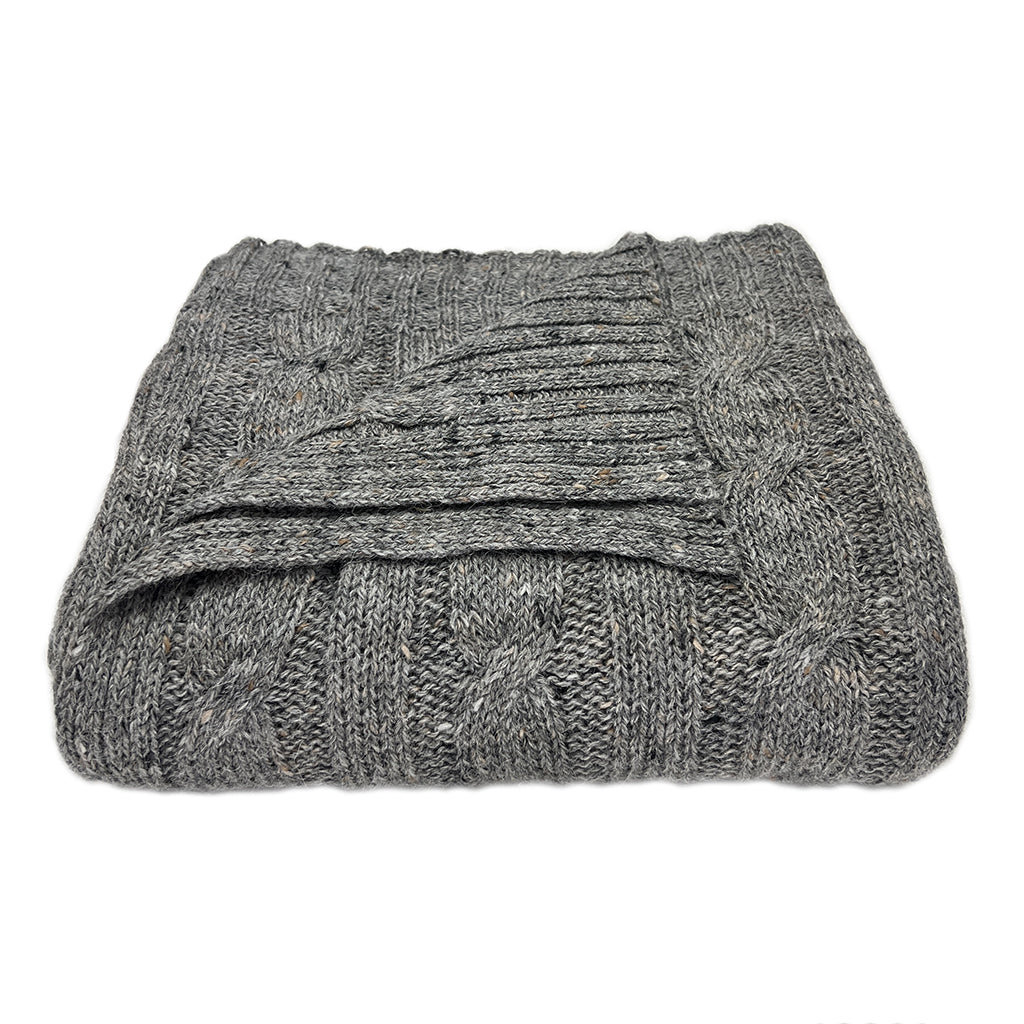 Smoke Gray Alpaca Merino Cable Knit Throw Blanket Cozy Luxury Home Decor