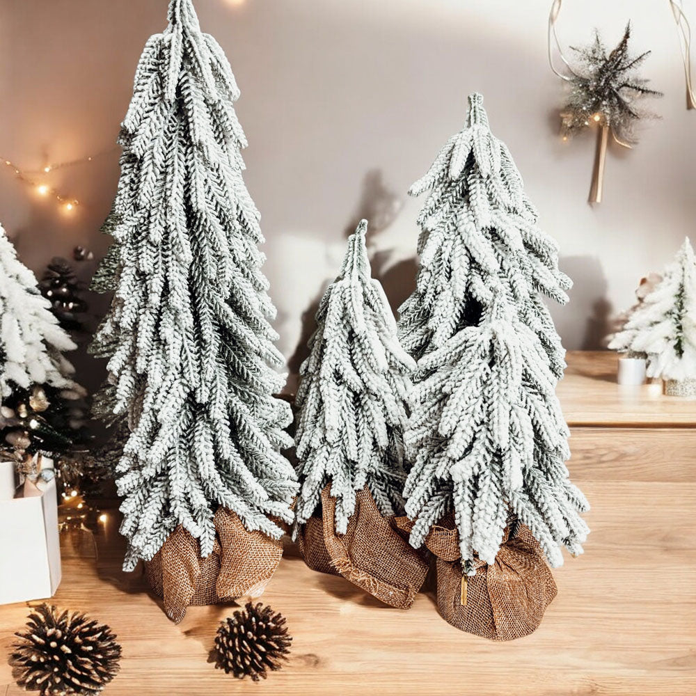 Snow Flocked Artificial Christmas Trees Realistic Mini Holiday Home Decor