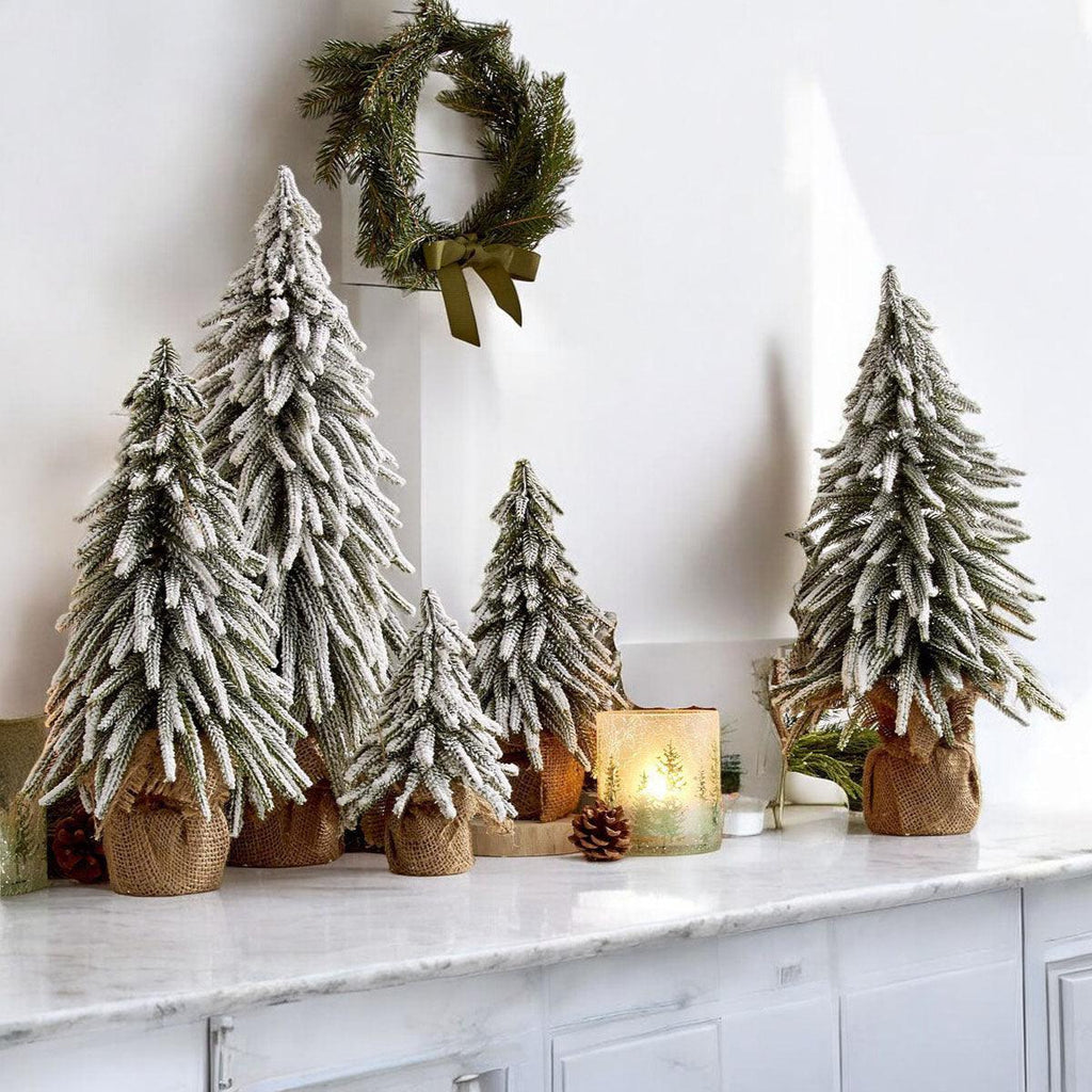 Snow Flocked Artificial Christmas Trees Realistic Mini Holiday Home Decor