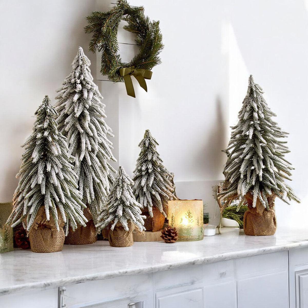 Snow Flocked Artificial Christmas Trees Realistic Mini Holiday Home Decor