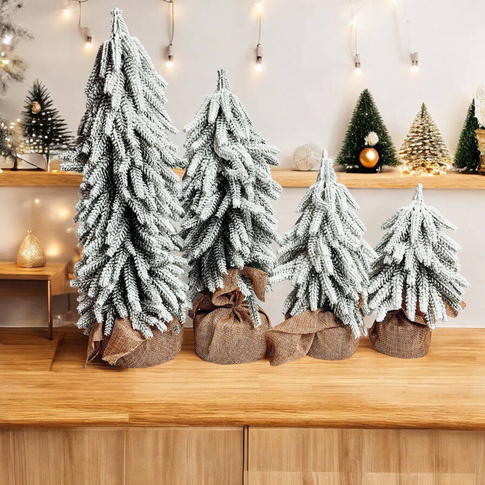 Snow Flocked Artificial Christmas Trees Realistic Mini Holiday Home Decor