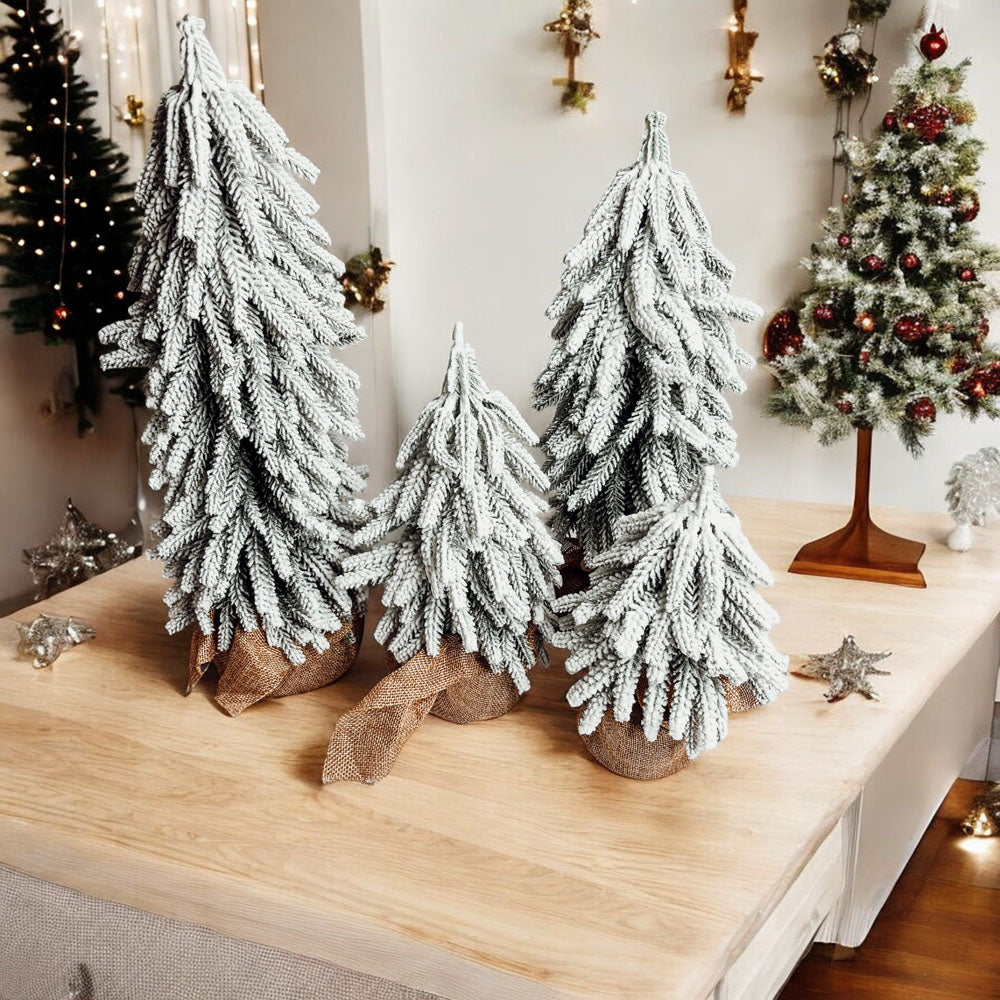 Snow Flocked Artificial Christmas Trees Realistic Mini Holiday Home Decor