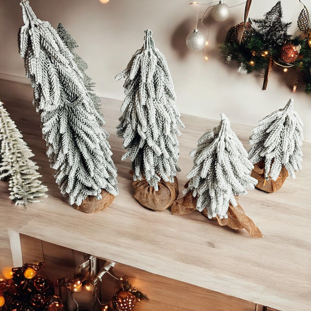 Snow Flocked Artificial Christmas Trees Realistic Mini Holiday Home Decor