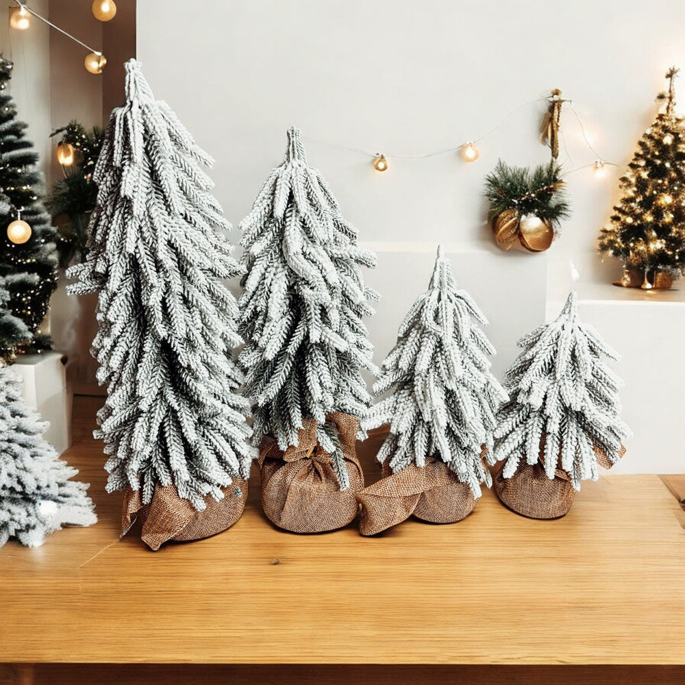 Snow Flocked Artificial Christmas Trees Realistic Mini Holiday Home Decor