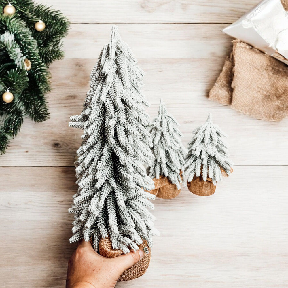 Snow Flocked Artificial Christmas Trees Realistic Mini Holiday Home Decor