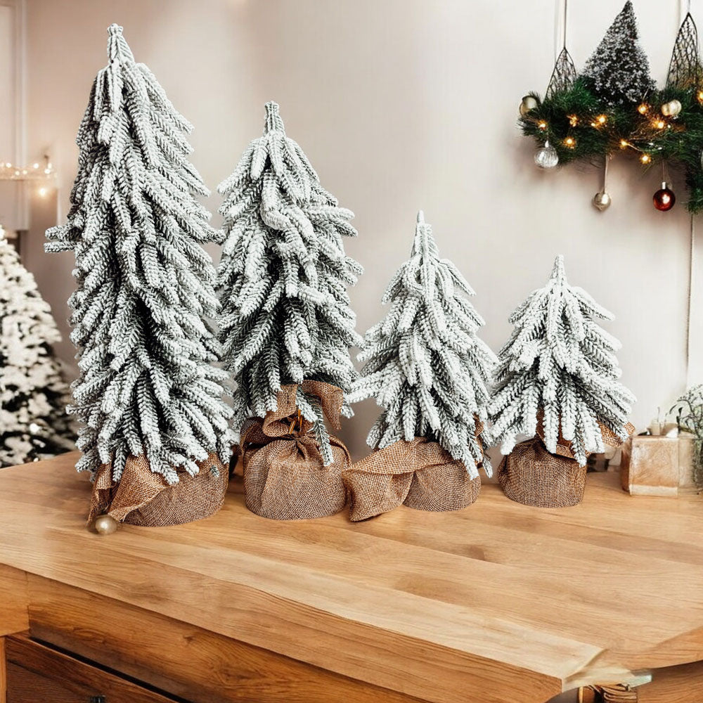 Snow Flocked Artificial Christmas Trees Realistic Mini Holiday Home Decor