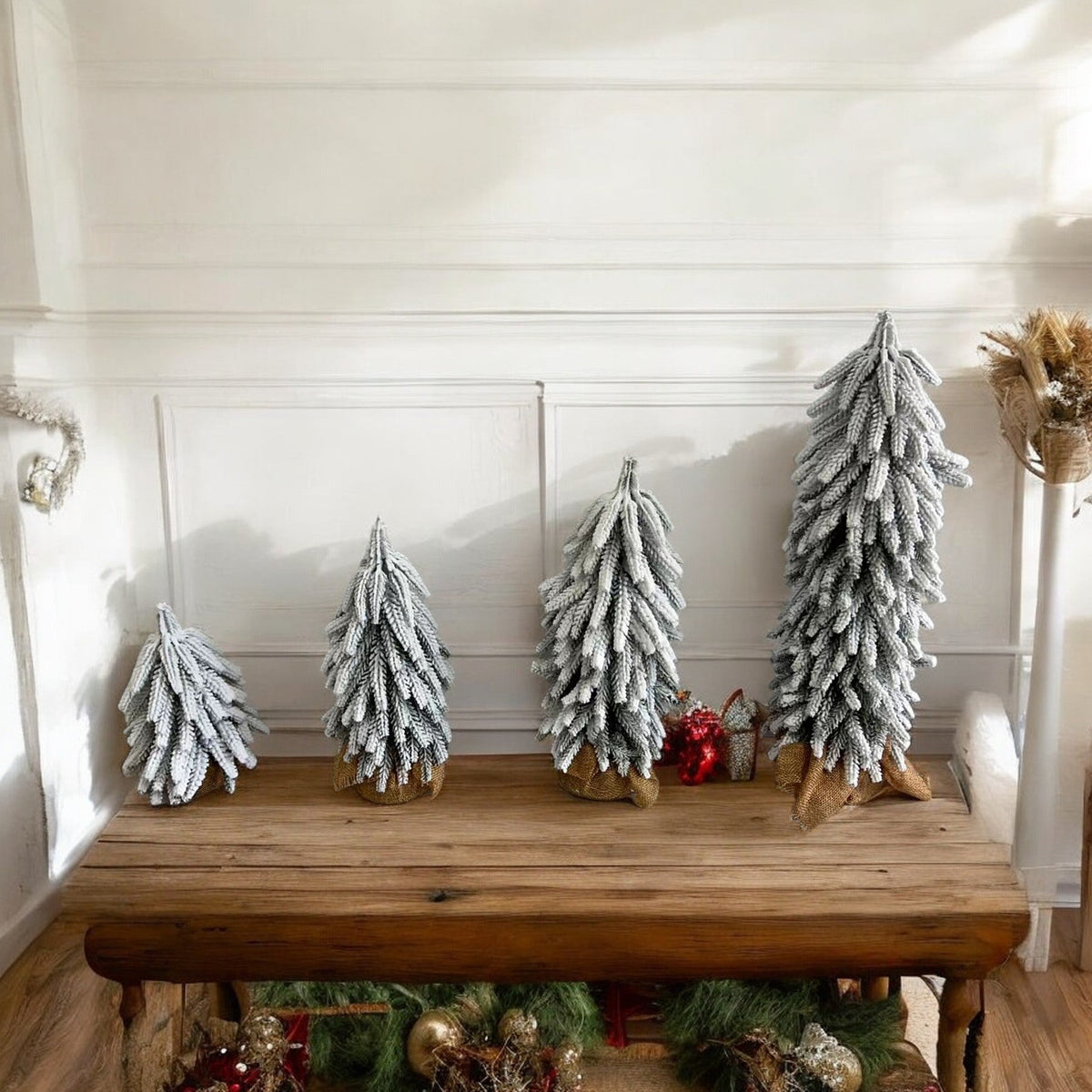 Snow Flocked Artificial Christmas Trees Realistic Mini Holiday Home Decor