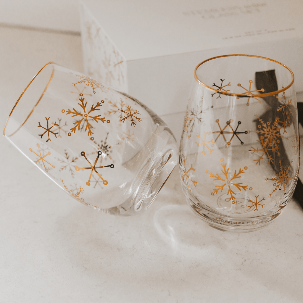 Snowflakes Stemless Wine Glass - Boxed Set of 2 - Che Cose Belle