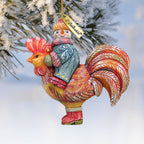 Snowman Riding Rooster Sculpted Hand-Painted Christmas Ornament by G. DeBrekht - Christmas Santa Snowman Decor - 63134 - Che Cose Belle
