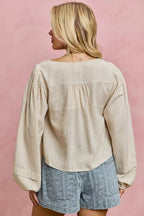 SO ME Linen Blend Woven Long Sleeve With Smocking Top - Che Cose Belle