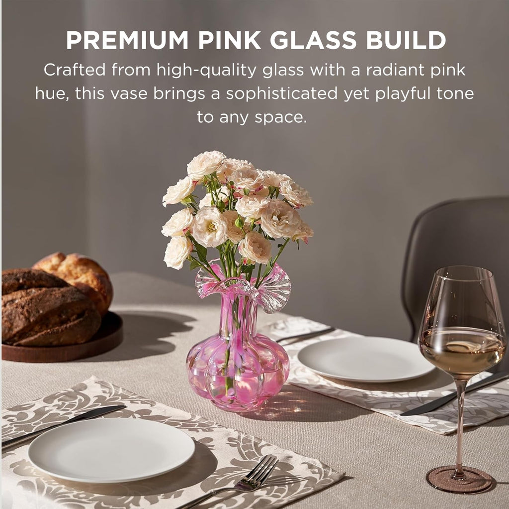 Soft Bloom Hand‑Blown Glass Flower Vase Décor  – 7″  - Che Cose Belle