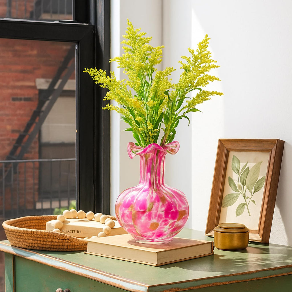 Soft Bloom Hand‑Blown Glass Flower Vase Décor  – 7″  - Che Cose Belle