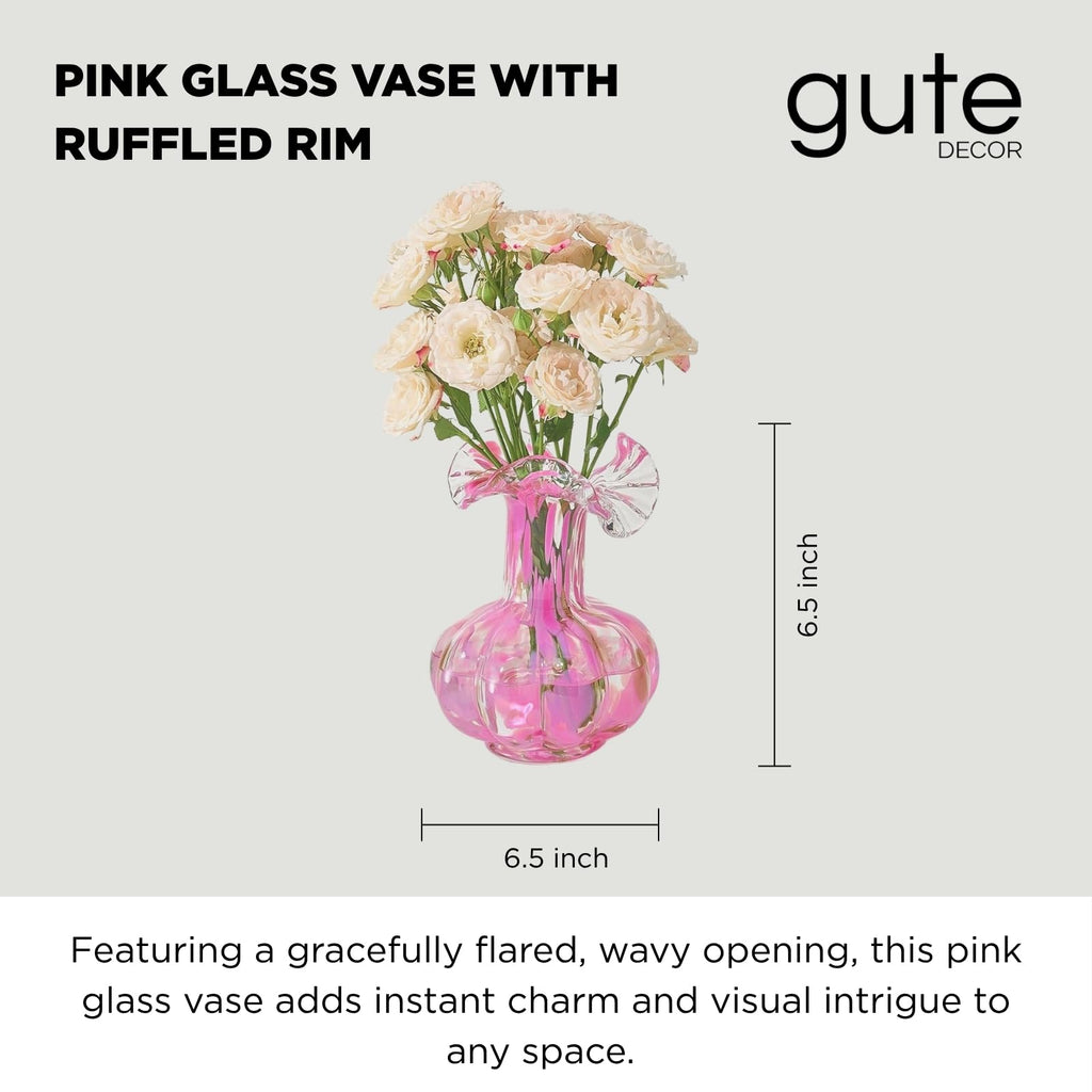 Soft Bloom Hand‑Blown Glass Flower Vase Décor  – 7″  - Che Cose Belle