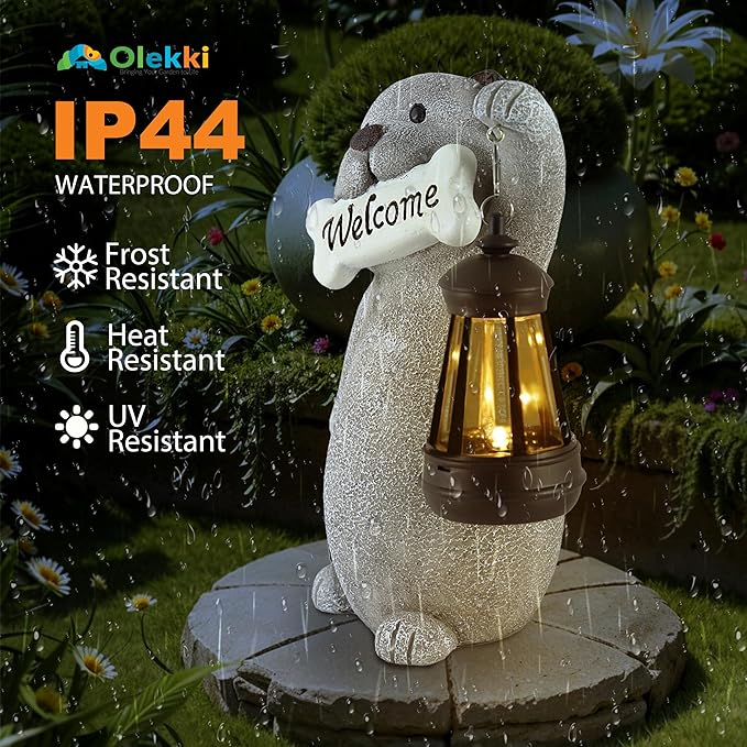 Solar Dog Statues for Garden Decor - Outdoor Dog Figurines with Solar Lantern for Yard Patio Lawn Balcony Ornaments - Garden Gifts for Mothers Day, Grandma, Easter - Che Cose Belle