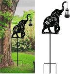 Solar Elephant Garden Stakes Outdoor Solar Decor Metal Elephant Holding Solar Animal Lantern Decorative Garden Metal Animal Stakes Outdoor Elephant Silhouette Stakes - Che Cose Belle