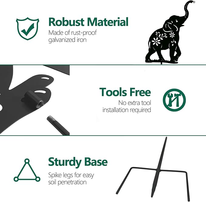 Solar Elephant Garden Stakes Outdoor Solar Decor Metal Elephant Holding Solar Animal Lantern Decorative Garden Metal Animal Stakes Outdoor Elephant Silhouette Stakes - Che Cose Belle