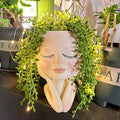 Solar - Face Flower Pot Head Planter Pots - LED String Lights Warterproof Resin Succulent Cactus Planters Pots with Drainage Hole Cute Lady Closed Eyes Indoor Outdoor Garden Decor (Large) - Che Cose Belle