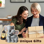 Solar Garden Decor - Mother Baby Elephant Statue with Solar Lantern 7" Resin Elephant Figurines Outdoor Yard Porch Lawn Patio Decor Housewarming Birthday Gift for Mom Grandma Women - Che Cose Belle