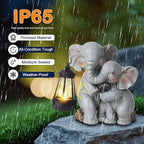 Solar Garden Decor - Mother Baby Elephant Statue with Solar Lantern 7" Resin Elephant Figurines Outdoor Yard Porch Lawn Patio Decor Housewarming Birthday Gift for Mom Grandma Women - Che Cose Belle