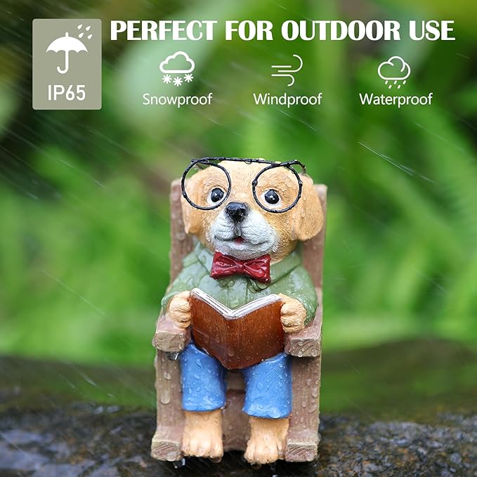 Solar Garden Decor Statues Dog Figurines Mini Fairy Garden Accessories Outdoor Lights,Garden Art Patio Porch Balcony Yard Home Lawn Ornaments,Christmas Birthdays Gifts for Mom Grandma - Che Cose Belle