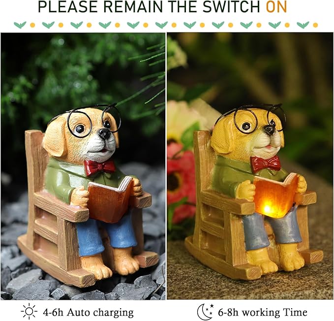 Solar Garden Decor Statues Dog Figurines Mini Fairy Garden Accessories Outdoor Lights,Garden Art Patio Porch Balcony Yard Home Lawn Ornaments,Christmas Birthdays Gifts for Mom Grandma - Che Cose Belle