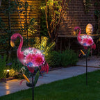 Solar Garden Lights, Glass & Metal Flamingo Solar Garden Decor Solar Pathway Lights Solar Garden Stakes Decorative Yard Art Yard Decor Waterproof for Patio Lawn Courtyard - Che Cose Belle
