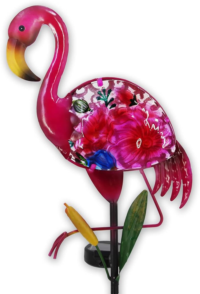 Solar Garden Lights, Glass & Metal Flamingo Solar Garden Decor Solar Pathway Lights Solar Garden Stakes Decorative Yard Art Yard Decor Waterproof for Patio Lawn Courtyard - Che Cose Belle