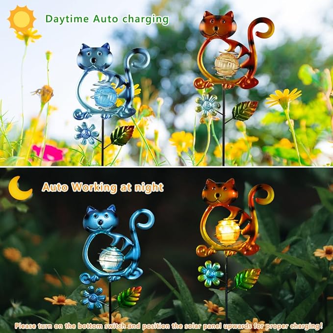Solar Garden Lights Outdoor Decor,26.4''H Cat Figurine Light,Waterproof Decorative Garden Stakes for Lawn Patio Pathway, Solar Lights for Outside for Mom,Women,Cat Lovers - Che Cose Belle