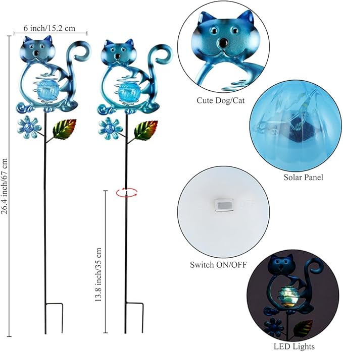 Solar Garden Lights Outdoor Decor,26.4''H Cat Figurine Light,Waterproof Decorative Garden Stakes for Lawn Patio Pathway, Solar Lights for Outside for Mom,Women,Cat Lovers - Che Cose Belle
