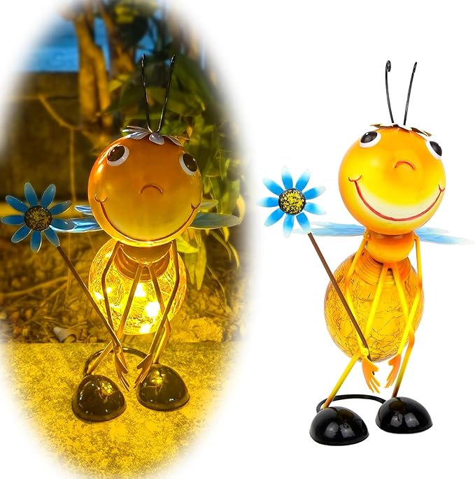 Solar Garden Statue Bee Decor,Outdoor Decorative Tabletop Lanterns,Outdoor Bee Figurines Decorations for Patio Yard Lawn Ornaments,Birthday Gifts for Mom Women Grandma - Che Cose Belle