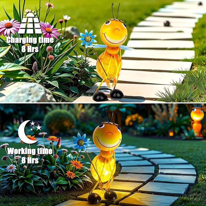 Solar Garden Statue Bee Decor,Outdoor Decorative Tabletop Lanterns,Outdoor Bee Figurines Decorations for Patio Yard Lawn Ornaments,Birthday Gifts for Mom Women Grandma - Che Cose Belle