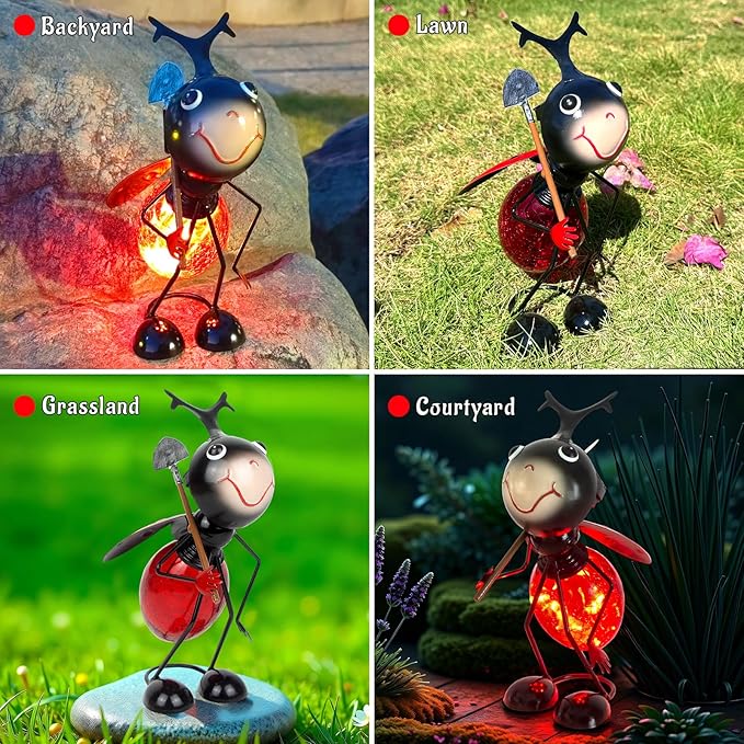 Solar Garden Statue Ladybug Decor,Outdoor Decorative Tabletop Lanterns,Outdoor Ladybug Figurines Decorations for Patio Yard Lawn Ornaments,Birthday Gifts for Mom Women Grandma - Che Cose Belle