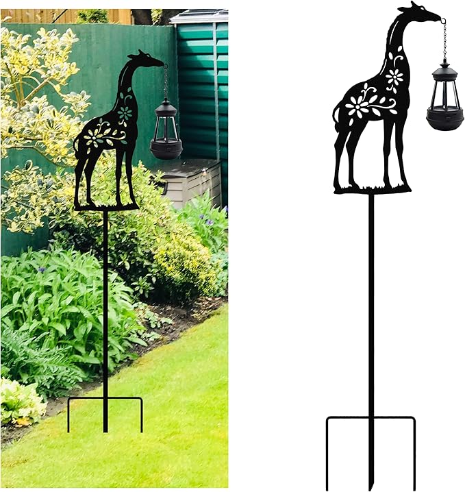 Solar Giraffe Garden Stakes Outdoor Solar Decor Metal Giraffe Holding Solar Lantern Decorative Garden Metal Animal Stakes Outdoor Giraffe Silhouette Stakes - Che Cose Belle
