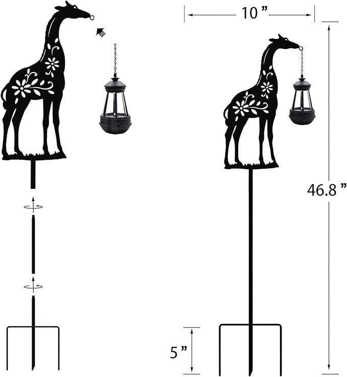 Solar Giraffe Garden Stakes Outdoor Solar Decor Metal Giraffe Holding Solar Lantern Decorative Garden Metal Animal Stakes Outdoor Giraffe Silhouette Stakes - Che Cose Belle
