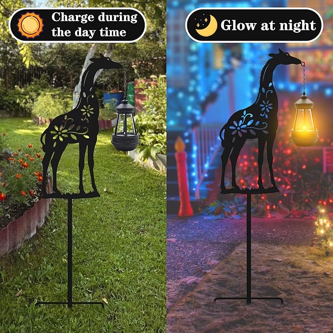Solar Giraffe Garden Stakes Outdoor Solar Decor Metal Giraffe Holding Solar Lantern Decorative Garden Metal Animal Stakes Outdoor Giraffe Silhouette Stakes - Che Cose Belle