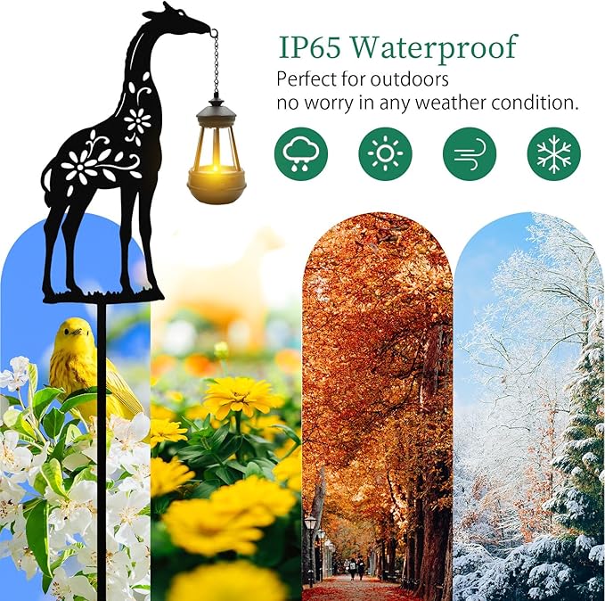 Solar Giraffe Garden Stakes Outdoor Solar Decor Metal Giraffe Holding Solar Lantern Decorative Garden Metal Animal Stakes Outdoor Giraffe Silhouette Stakes - Che Cose Belle