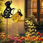 Solar Lights Outdoor Decorative, Watering Can with Cascading Lights, with Dog Silhouette Garden Stakes, Waterproof Metal Garden Decor for Yard Art, Outside, Patio, Lawn Ornaments - Che Cose Belle
