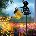 Solar Lights Outdoor Decorative, Watering Can with Cascading Lights, with Dog Silhouette Garden Stakes, Waterproof Metal Garden Decor for Yard Art, Outside, Patio, Lawn Ornaments - Che Cose Belle