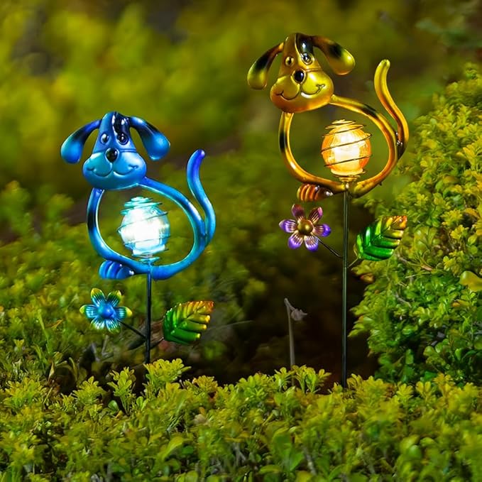 Solar Outdoor Garden Lights,27.4''H Dog Solar Figurine Lights,Waterproof Solar Decorative Garden Stakes for Lawn Patio Pathway, Solar Lights for Outside for Mom,Women,Dog Lovers - Che Cose Belle