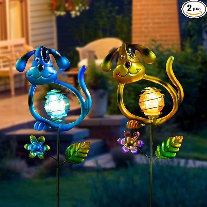 Solar Outdoor Garden Lights,27.4''H Dog Solar Figurine Lights,Waterproof Solar Decorative Garden Stakes for Lawn Patio Pathway, Solar Lights for Outside for Mom,Women,Dog Lovers - Che Cose Belle