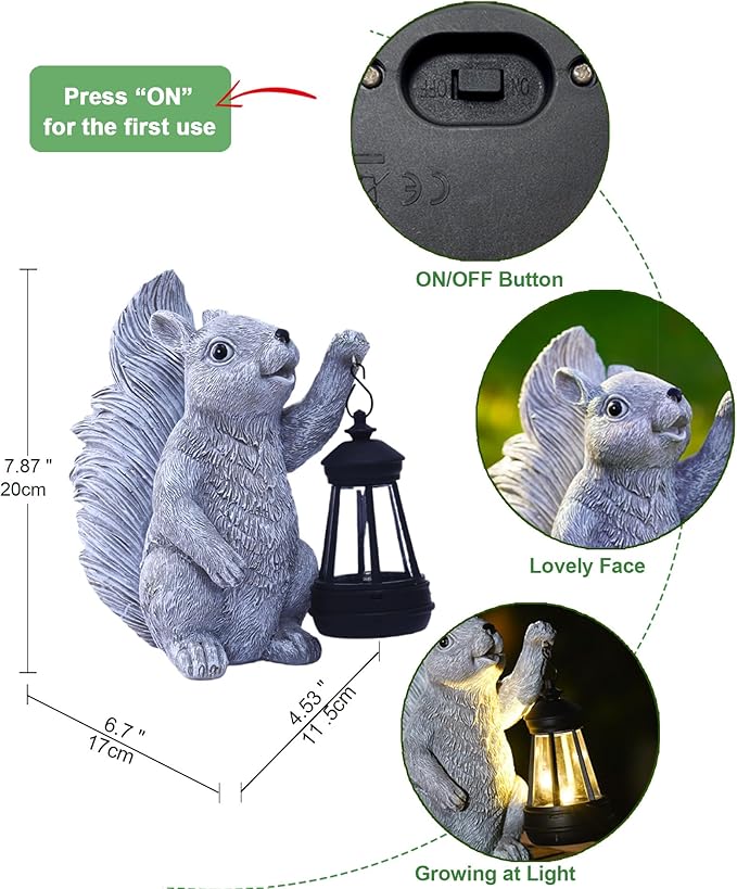 Solar Squirrel Statues for Garden Decor: Outdoor Figurines Sculpture with Lantern for Yard Art Lawn Patio Balcony - Gifts for Mom Grandma - Che Cose Belle