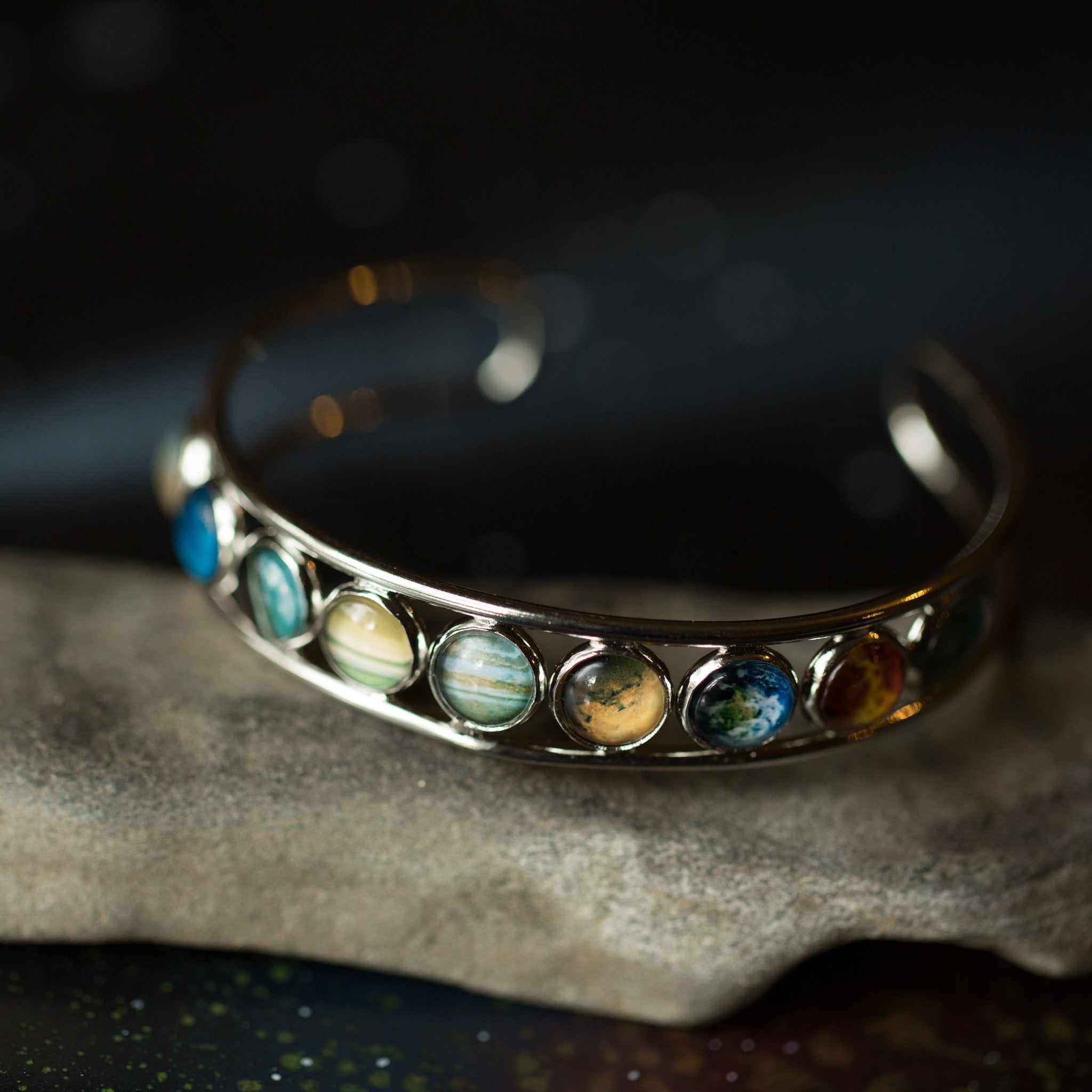 Solar System Silver Bangle Bracelet - Che Cose Belle